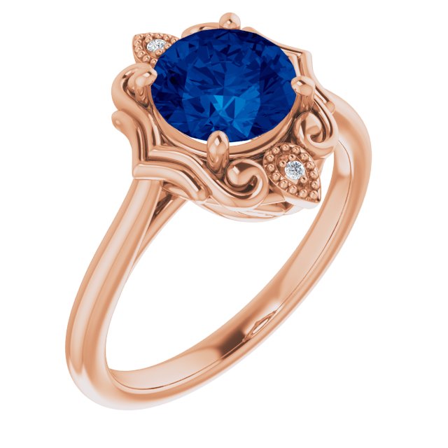 14K Rose Lab-Grown Blue Sapphire & .01 CTW Natural Diamond Sculptural Ring