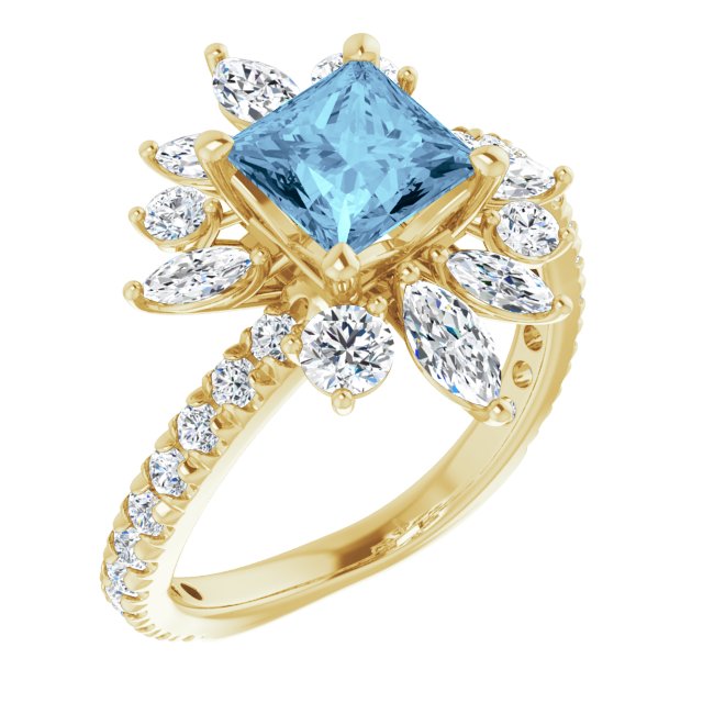 14k White Gold Princess Square Aquamarine & 1/8 CTW Diamond Ring 14k White Gold Princess Square Aquamarine & 1/8 CTW Diamond Ring
