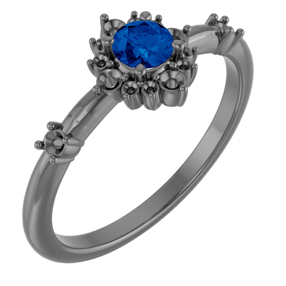 14K Rose Chatham Created Blue Sapphire and .167 CTW Diamond Ring Ref. 15641445