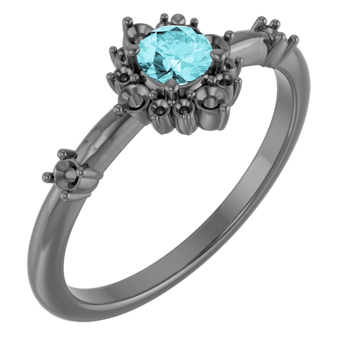 14K Rose Natural Blue Zircon & 1/6 CTW Natural Diamond Halo-Style Ring 