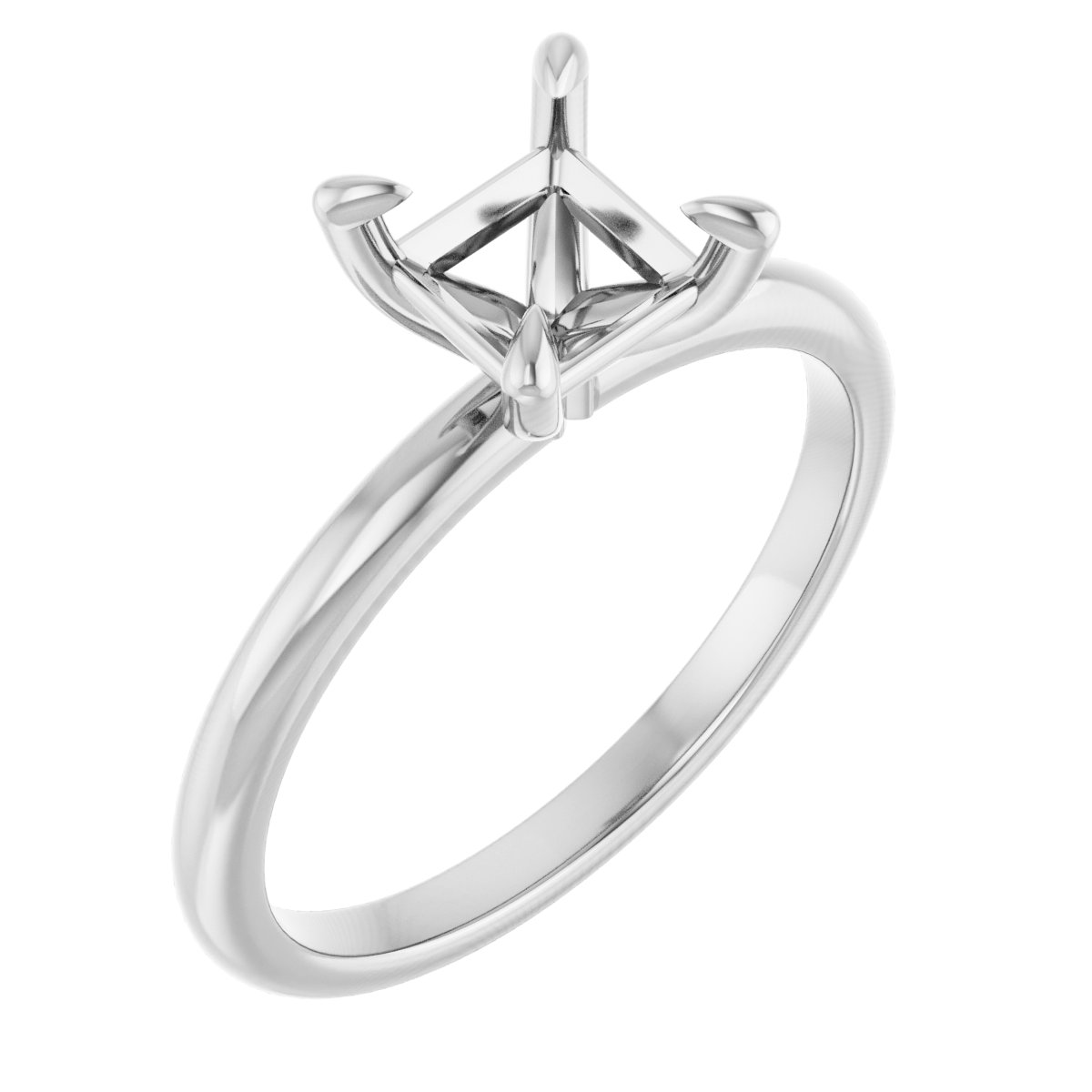 14K White  5.5x5.5 mm Square Solitaire Engagement Ring Mounting