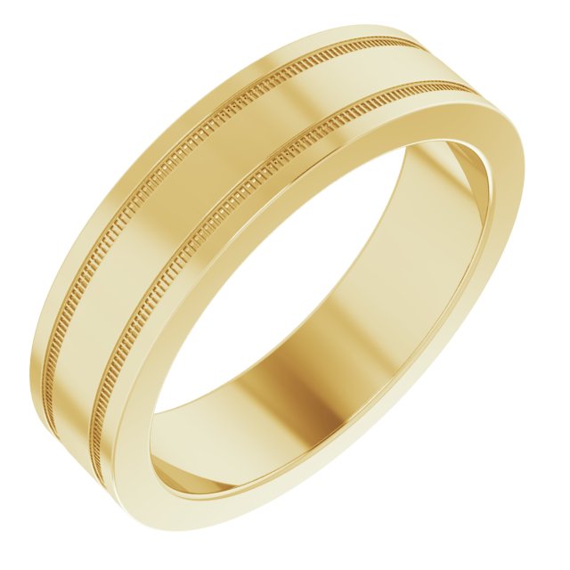 14K Yellow 5 mm Flat Edge Band with Milgrain  Size 10