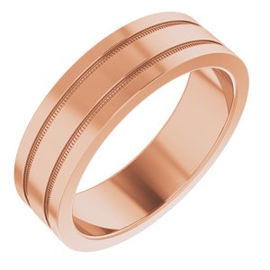14K Rose 6 mm Flat Comfort-Fit Band with Milgrain Size 5.5