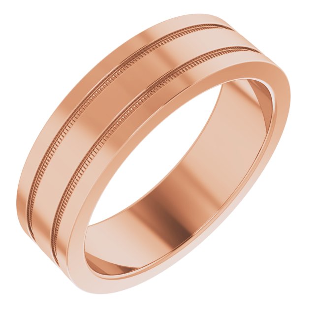 14K Rose 6 mm Flat Comfort-Fit Band with Milgrain Size 8.5