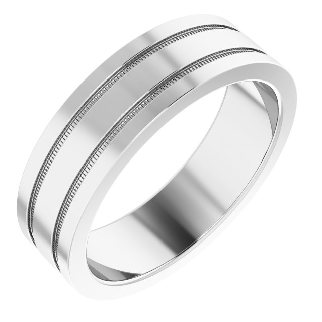 14K White 6 mm Flat Edge Band with Milgrain  Size 11