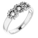 14K White 3 mm Round Three-Stone Halo-Style Engagement Ring Mounting 