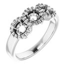14K White 3.8 mm Round Three-Stone Halo-Style Engagement Ring Mounting 