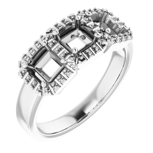 Three-Stone Halo-Style Engagement Ring