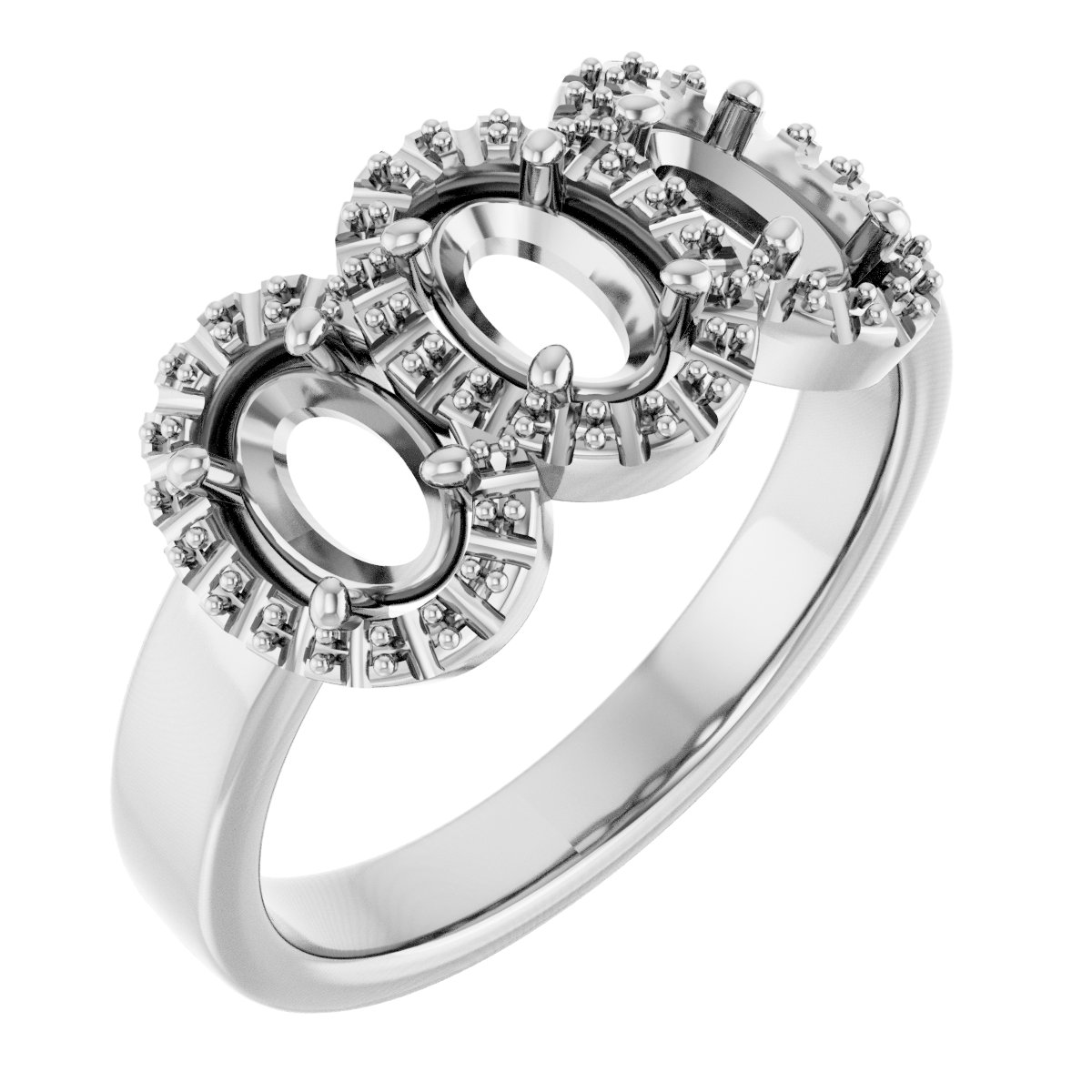 Three-Stone Halo-Style Engagement Ring