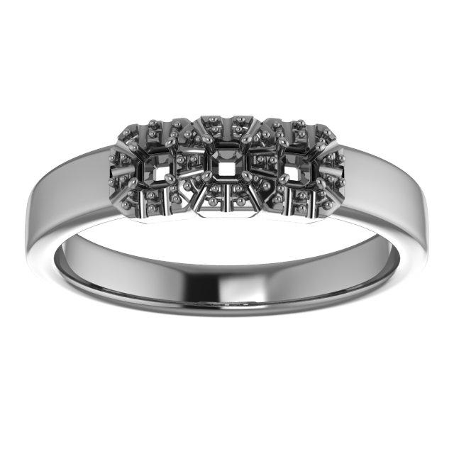 4x4 mm Square Three-Stone Halo-Style Engagement Ring Mounting view 3