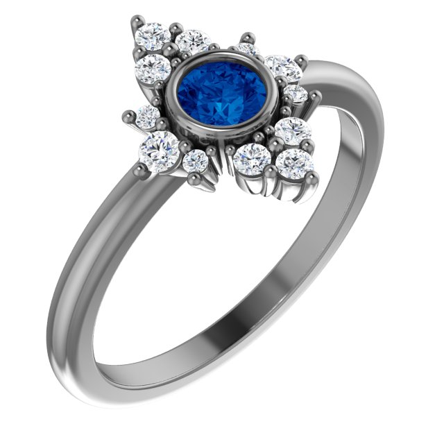 14K Rose Chatham® Created Blue Sapphire & 1/5 CTW Diamond Ring 