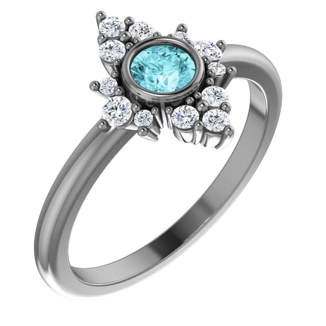 14K Rose Natural Blue Zircon & 1/5 CTW Natural Diamond Ring 