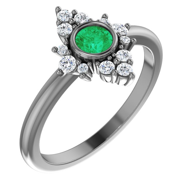 14K White Emerald & 1/5 CTW Diamond Ring