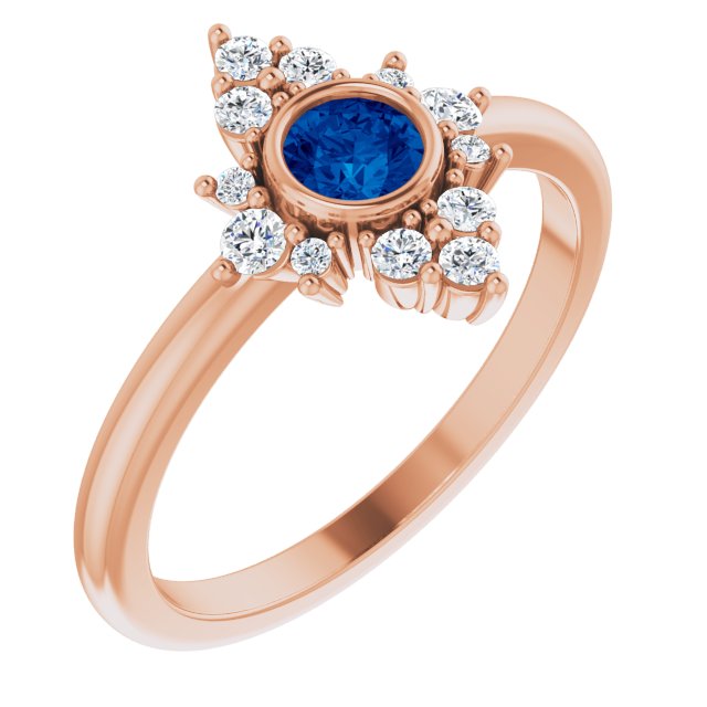 14K Rose Lab-Grown Blue Sapphire & 1/5 CTW Natural Diamond Ring 