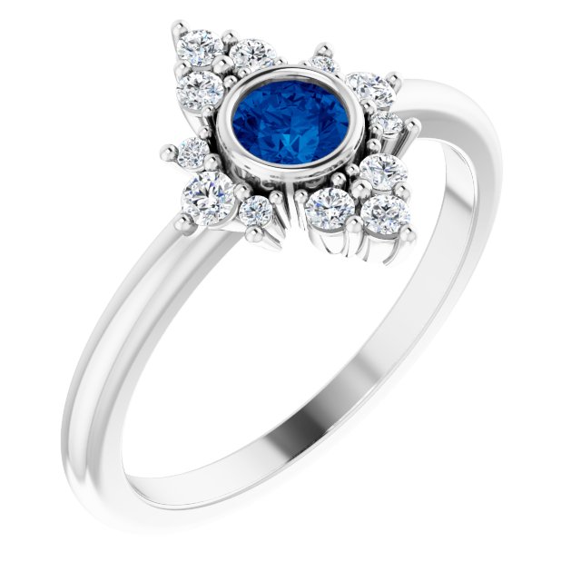 14K White Lab-Grown Blue Sapphire & 1/5 CTW Natural Diamond Ring 