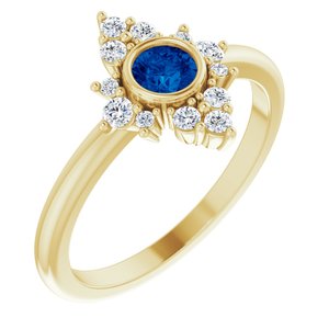 14K Yellow Natural Blue Sapphire & 1/5 CTW Natural Diamond Ring 