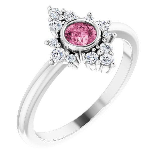 14K White Natural Pink Tourmaline & 1/5 CTW Natural Diamond Ring 