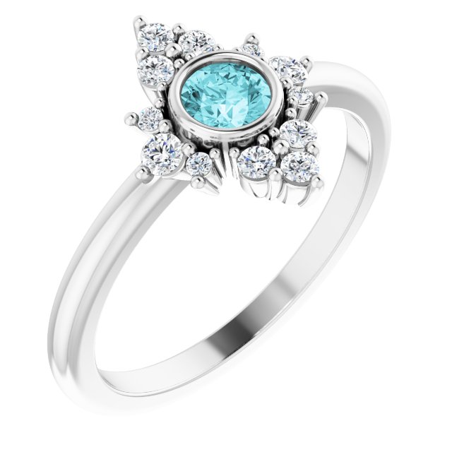 Sterling Silver Natural Blue Zircon & 1/5 CTW Natural Diamond Ring 