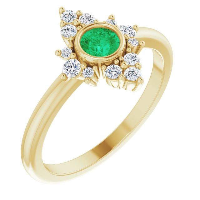 14K Yellow Natural Emerald & 1/5 CTW Natural Diamond Ring 