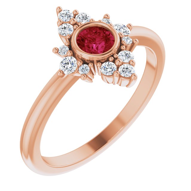 14K Rose Lab-Grown Ruby & 1/5 CTW Natural Diamond Ring 