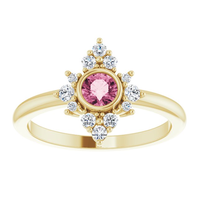 14K Yellow Natural Pink Tourmaline & 1/5 CTW Natural Diamond Ring 
