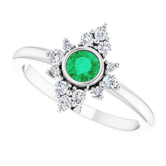 14K White Natural Emerald & 1/5 CTW Natural Diamond Ring 