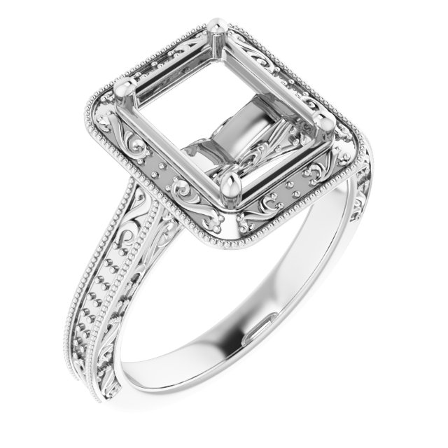 18K Gold Halo Style 9x7 mm Emerald Cut Engagement Ring