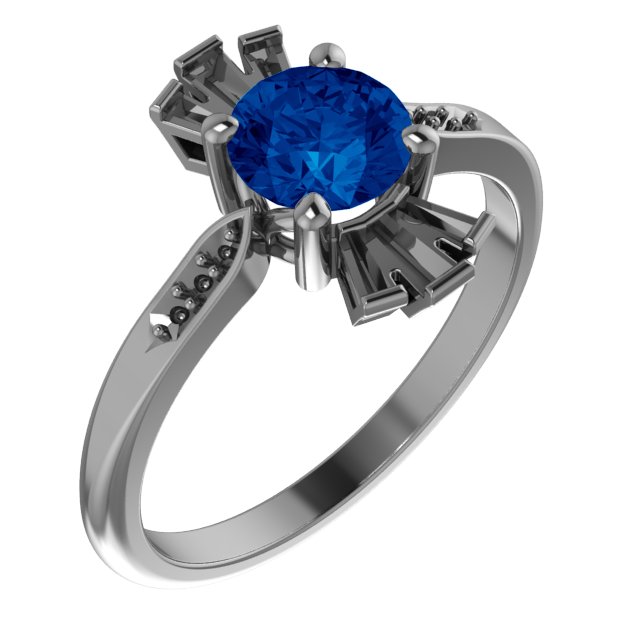 14K White Lab-Grown Blue Sapphire & 1/6 CTW Diamond Ring