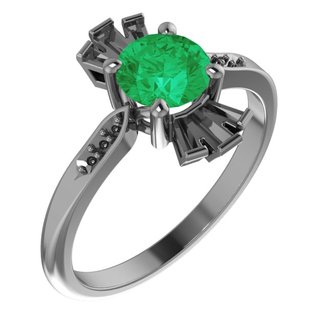 14K White Lab-Grown Emerald & 1/6 CTW Diamond Ring