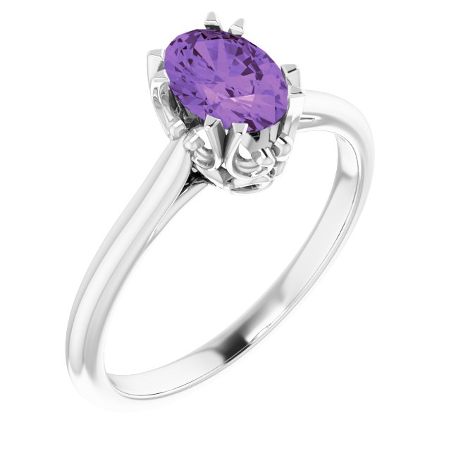 Sterling Silver 7x5 mm Natural Amethyst Ring