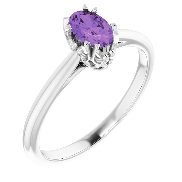 Sterling Silver 6x4 mm Natural Amethyst Ring