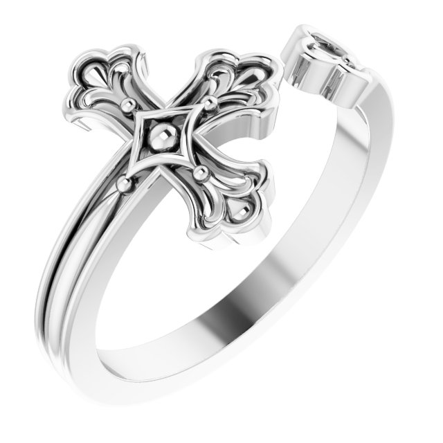 14K White Negative-Space Cross Ring