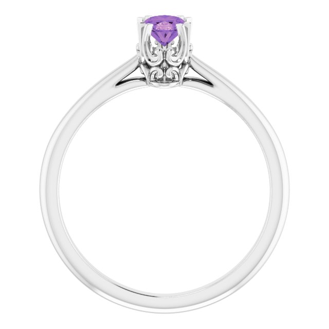 Sterling Silver 6x4 mm Natural Amethyst Ring