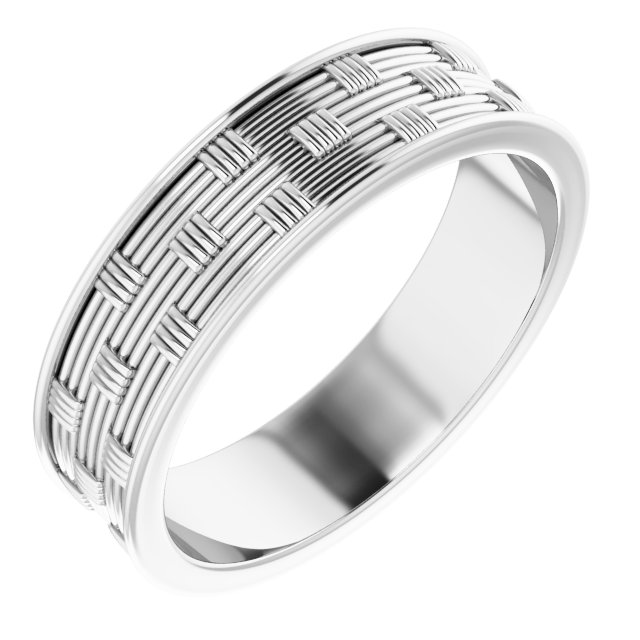 14K White 6 mm Patterned Band Size 10