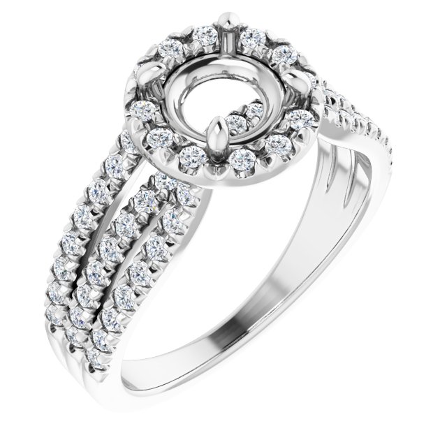 14K White 6.5 mm Round 1/2 CTW Diamond Semi-Set Engagement Ring