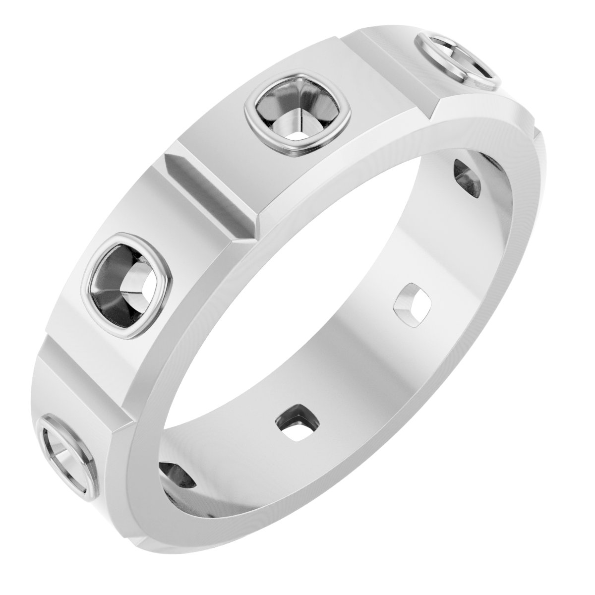 Bezel-Set Beveled-Edge Geometric Band