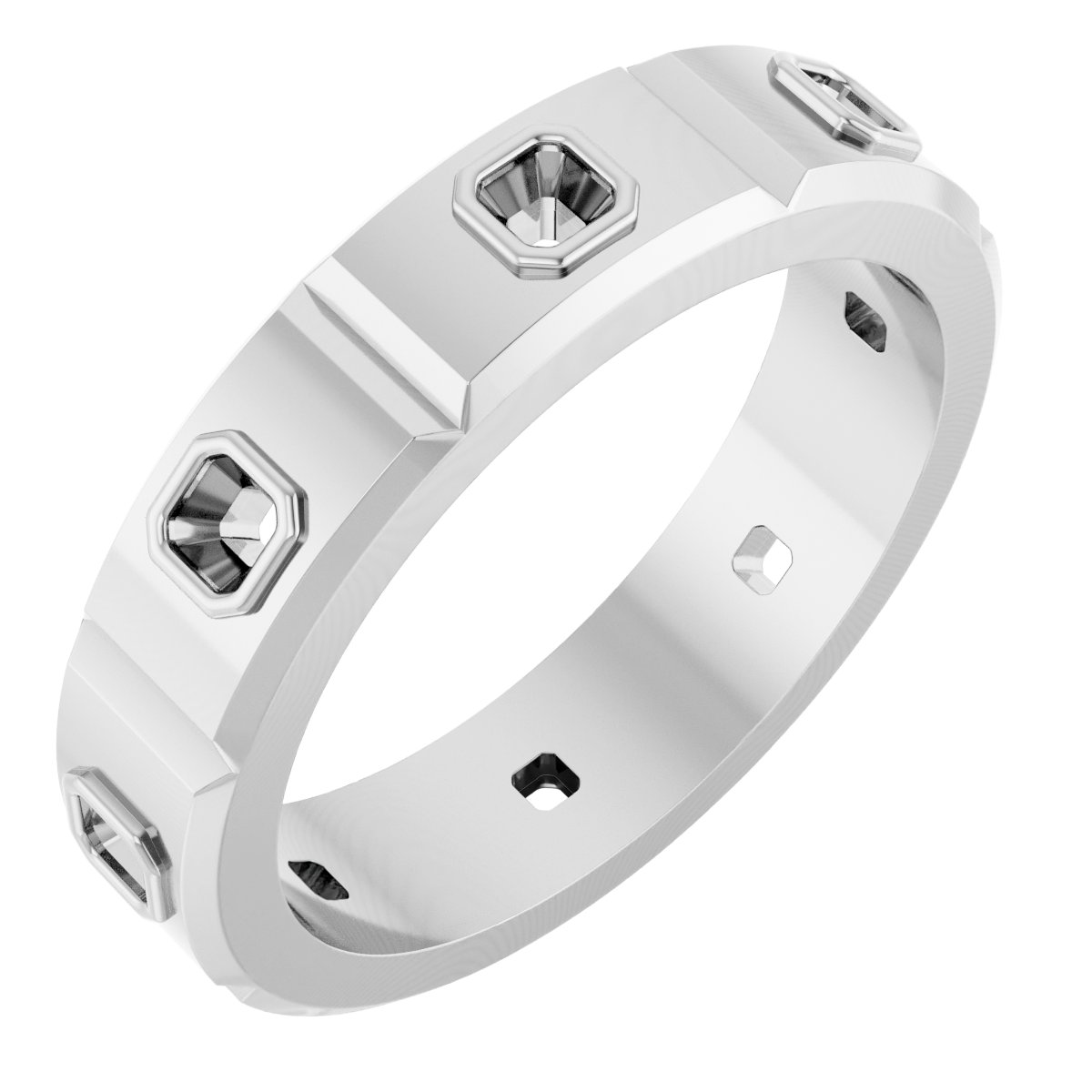 Bezel-Set Beveled-Edge Geometric Band