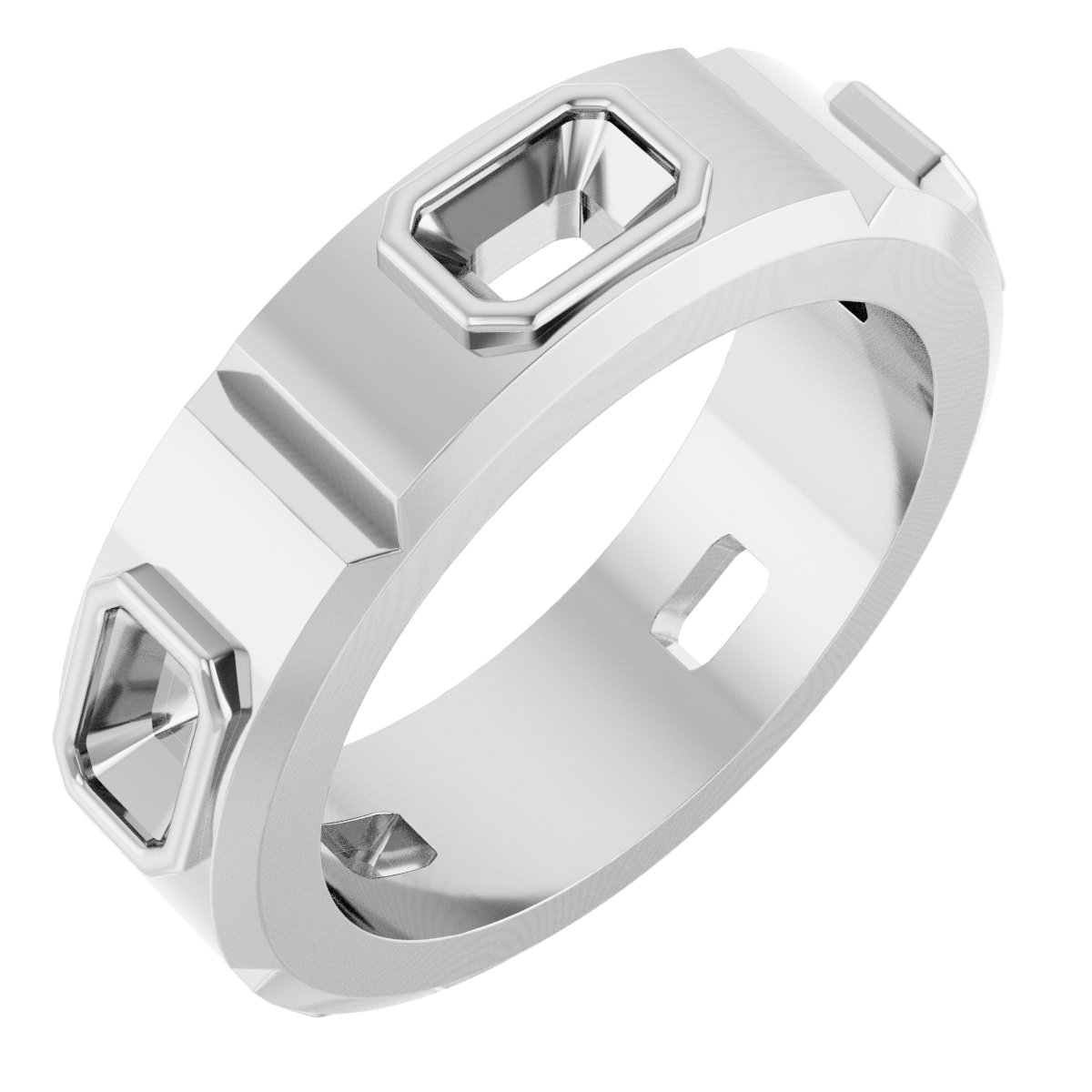 Bezel-Set Beveled-Edge Geometric Band