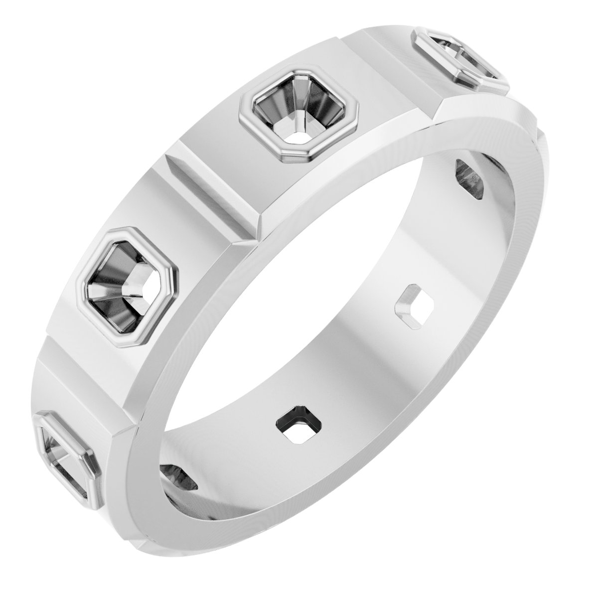 Bezel-Set Beveled-Edge Geometric Band