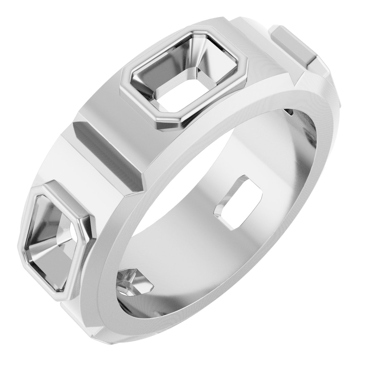 Bezel-Set Beveled-Edge Geometric Band