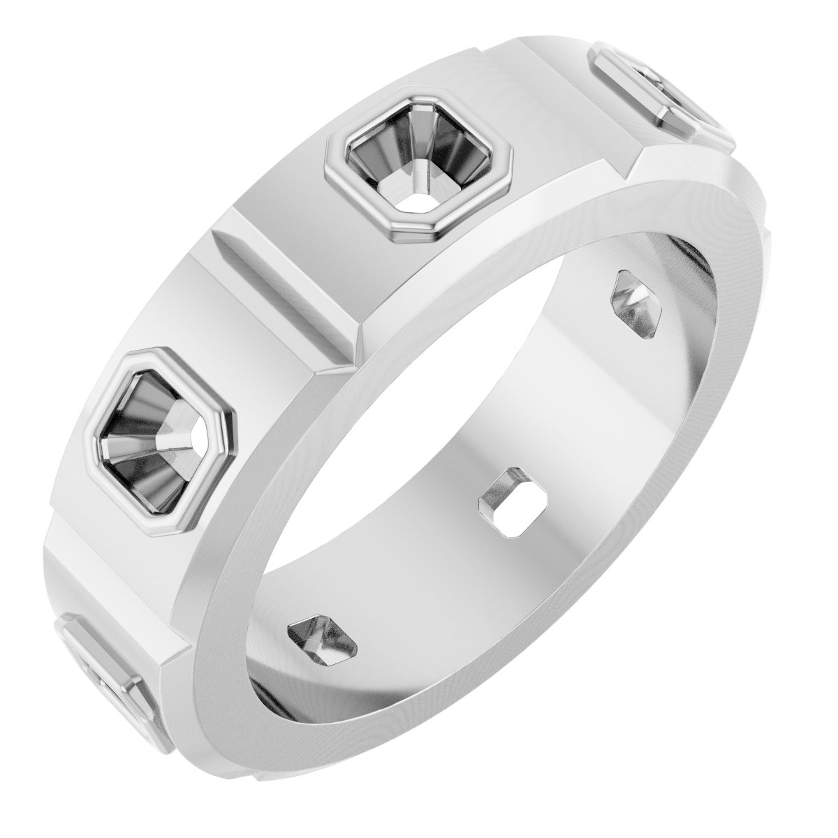 Bezel-Set Beveled-Edge Geometric Band