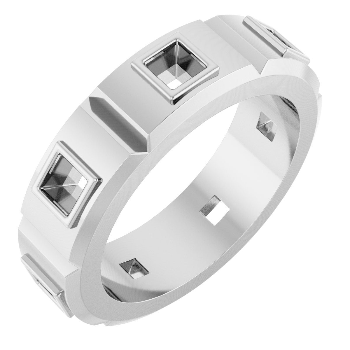 Bezel-Set Beveled-Edge Geometric Band