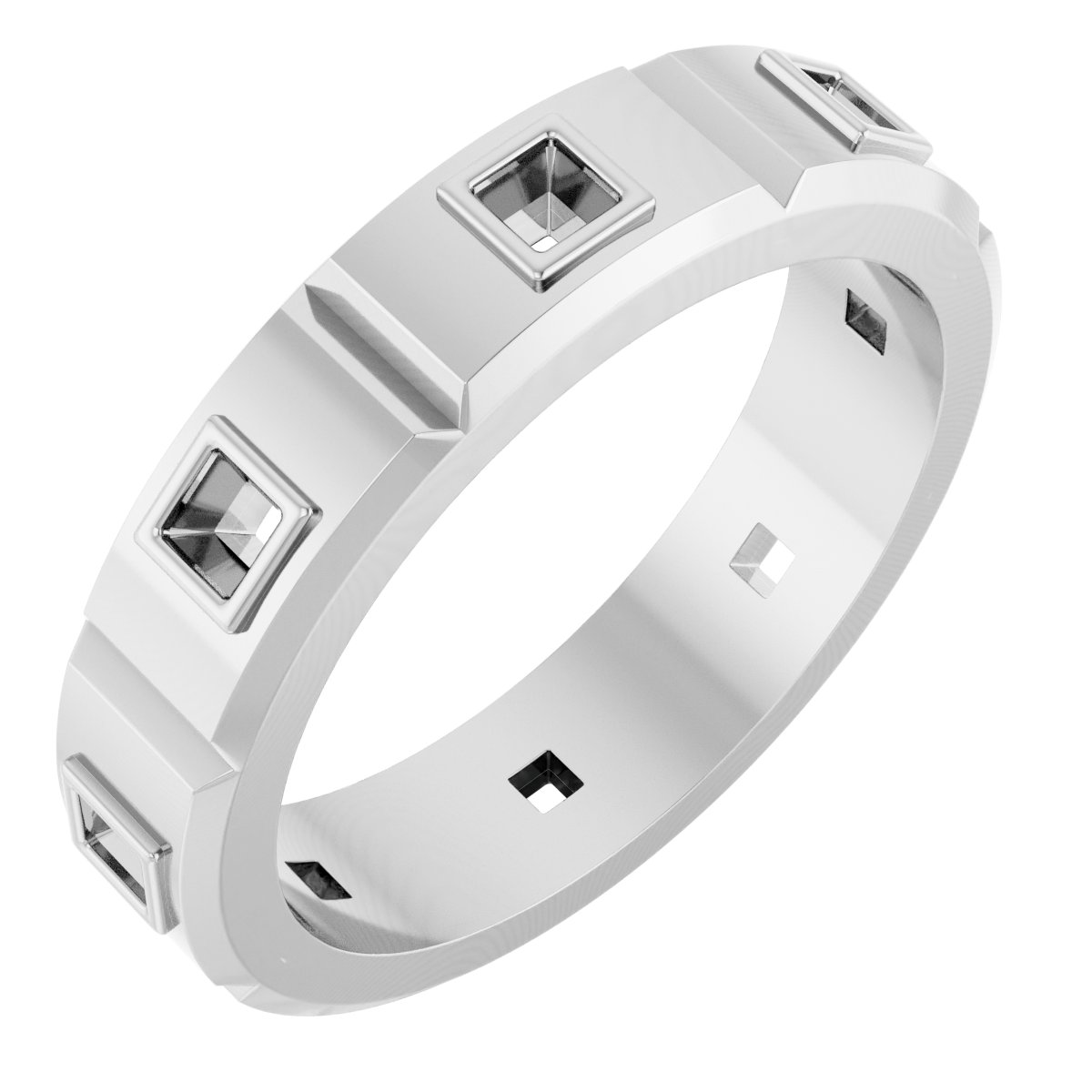 Bezel-Set Beveled-Edge Geometric Band