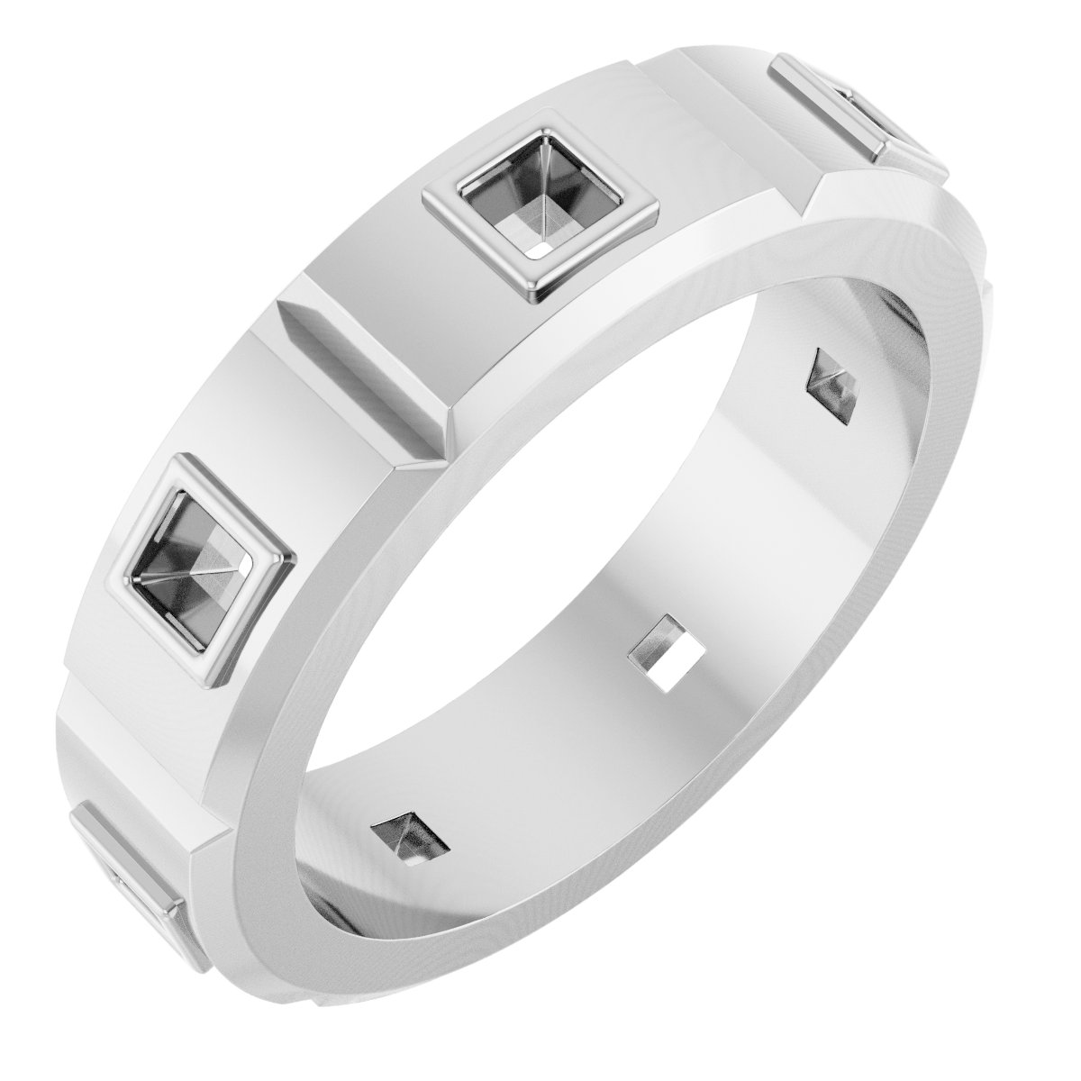 Bezel-Set Beveled-Edge Geometric Band