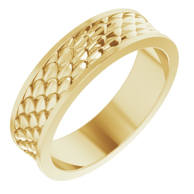 14K Yellow 6 mm Scale Patterned Band Size 9.5 Ref 16241071