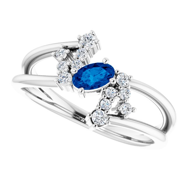 14K White Natural Blue Sapphire & 1/8 CTW Natural Diamond Bypass Ring