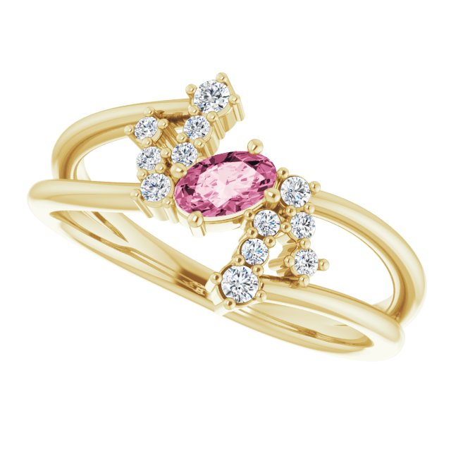 14K Yellow Natural Pink Tourmaline & 1/8 CTW Natural Diamond Bypass Ring