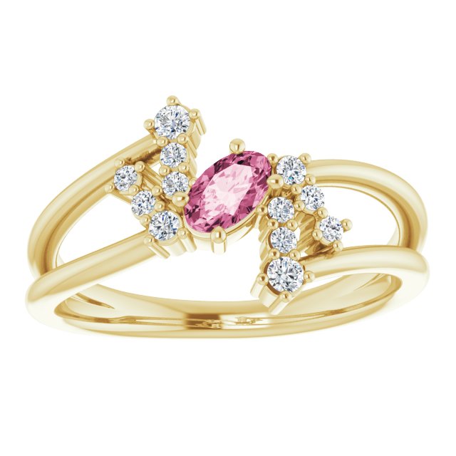 14K Yellow Natural Pink Tourmaline & 1/8 CTW Natural Diamond Bypass Ring