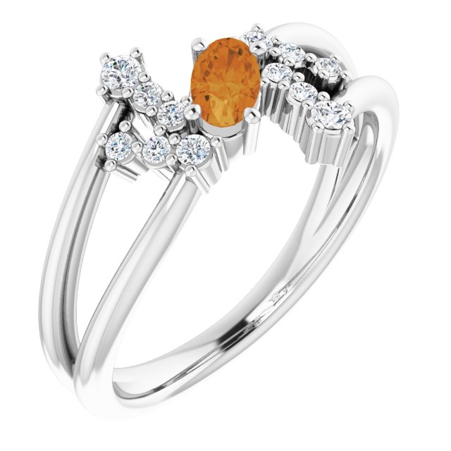 Sterling Silver Natural Citrine & 1/8 CTW Natural Diamond Bypass Ring