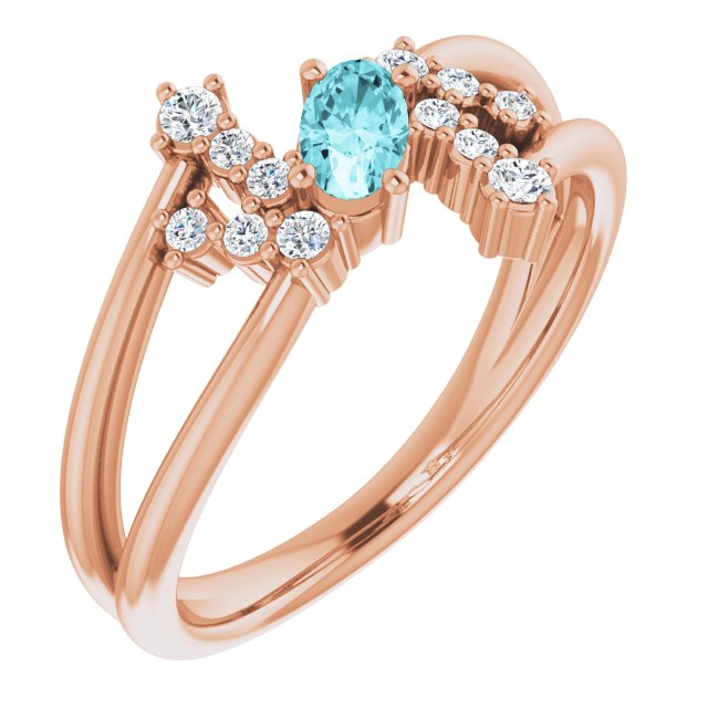 14K Rose Natural Blue Zircon & 1/8 CTW Natural Diamond Bypass Ring